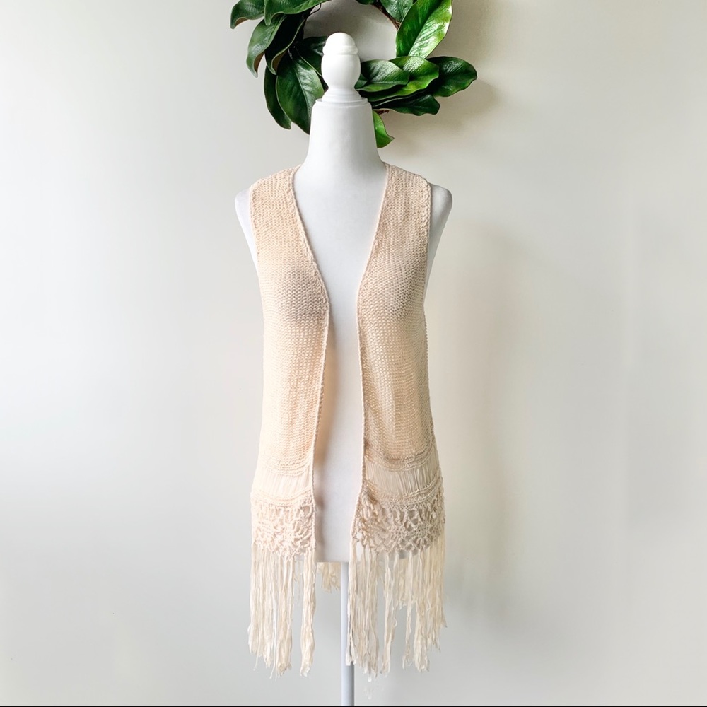 Cream Crochet Fringe Vest